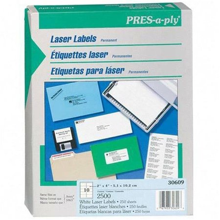 AVERY Avery 30609 Pres-A-Ply Laser Address Labels  2 x 4  White  2500/Box 30609